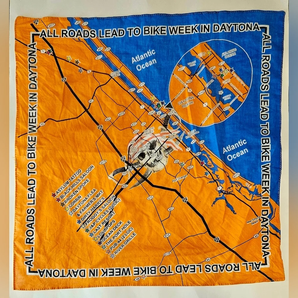 Bike week Daytona unisex biker motor bandana scarf size 21 x 21 in.
